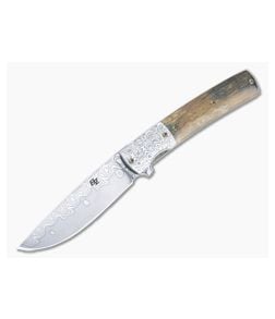 Brad Zinker FR Stretch Liner Lock Flipper Damasteel Bolstered Mammoth Ivory Damacore Baldur Drop Point 4892 - CU-4892 1