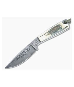 Bill Miller Custom Fixed Blade Small Hunter Mammoth Ivory Handle Damascus Clip Point Blade 4917 - CU-4917 1