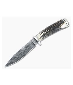 Bill Miller Custom Fixed Blade Small Fighter Stag Handle Damascus Clip Point Blade 4919 - CU-4919 1