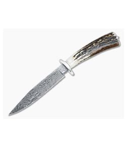 Bill Miller Custom Fixed Blade Small Fighter Stag Handle Damascus Clip Point Blade 4920 - CU-4920 1
