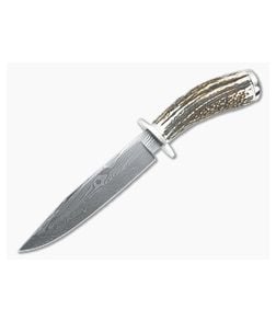 Bill Miller Custom Fixed Blade Fighter Stag Handle Composite Damascus Clip Point Blade 4922 - CU-4922 1