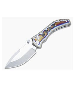 Sergey Rogovets Custom Red Horseman Button Lock Folder Flamed Titanium Handles Satin S45VN Spear Point 4941 - CU-4941 1