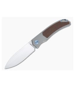 Burger Custom Urban XL Front Flipper Titanium Brown Micarta Inlay Blue Hardware Satin M390 Spear Point 4957 - CU-4957 1
