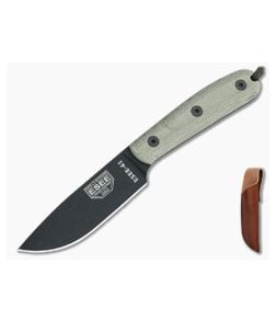 ESEE 4HM-B Black Plain Edge Rounded Handle Brown Leather Sheath - ESEE-4HM-B 1