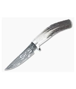 Bill Miller Custom Taper Hunter Stag and Ball Bearing Damascus - CU-5140 1