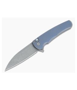 Protech Malibu Custom Wharncliffe Acid Washed 20CV Distressed Blue 3D Titanium Flipper 5141-AW-BLUE - PT-5141-AW-BLUE 1