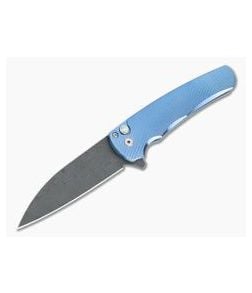 Protech Malibu Blue 3D Titanium Custom Nichols Damascus Wharncliffe Button Lock Flipper 5142-BLUE - PT-5142-BLUE 1
