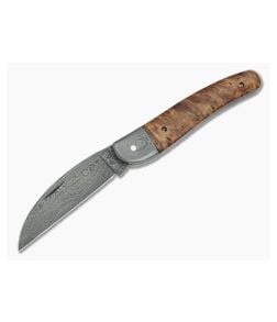 Chuck Hawes Custom Seahorse Whittler Stabilized Maple Burl Damascus - CU-5179 1