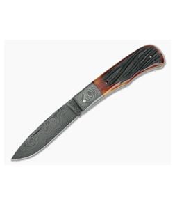 Chuck Hawes Custom Small Remington Trapper Stagged Amber Bone Damascus - CU-5203 1