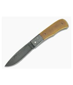 Chuck Hawes Custom Small Remington Trapper Natural Micarta Damascus - CU-5204 1