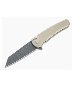 Protech Malibu LTD Damascus Reverse Tanto Bronze Aluminum Button Lock Flipper 5210-DAM - PT-5210-DAM 1