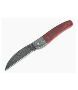 Chuck Hawes Custom Seahorse Whittler Red Linen Micarta Burl Damascus - CU-5213 1