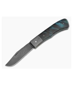 Chuck Hawes Custom Remington Style Folder Blue Cottonwood Damascus - CU-5288 1