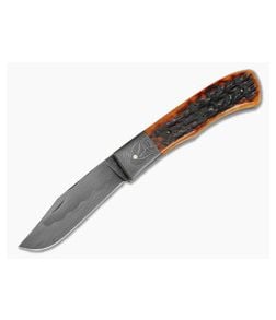 Chuck Hawes Custom Remington Style Folder Amber Stag Jigged Bone W2 Hamon - CU-5294 1