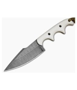Alan Folts Custom Personal Minimalist Ivory White G10 Raindrop Damascus EDC Fixed Blade Knife (3.06") - CU-5304 1