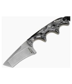 Alan Folts Custom Minimalist Tanto Black/White Acrylic Tumbled CPM-154 EDC Fixed Blade Knife (2.02") - CU-5330 1
