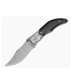 Alan Folts Custom Sultan Black G10 Hand Engraved Titanium Bolster Tumbled CPM-154 Liner Lock Folding Knife (3.75") - CU-5333 1