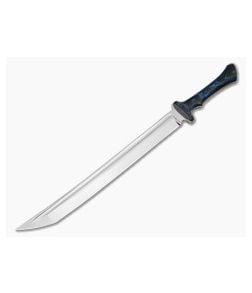 Alan Folts Custom Brush Sword Blue and Black Marble G10 5160 Mirror Polished Tanto Short Sword (13.88") - CU-5335 1