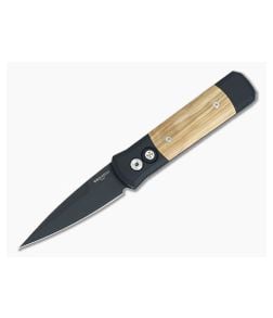Protech Godson Olive Wood Inlays Black Automatic Knife 707-OLIVE - PT-707-OLIVE 1