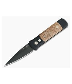 Protech Knives Godson Black Plain Edge Maple Burl Inlays 707 - PT-707 1