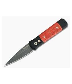 Protech Knives Godson Custom Automatic Nichols Damascus Red Apple Coral Inlays 750-RAC - PT-750-RAC 1