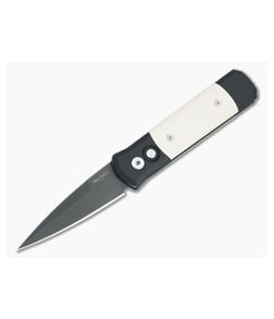 Protech Knives Godson Tuxedo Black Plain Edge Ivory Micarta Inlays 752 - PT-752 1