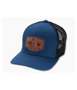 Buck Knives Leather Logo Patch Blue Mesh Back Trucker Hat 89159 - BU-89159 1