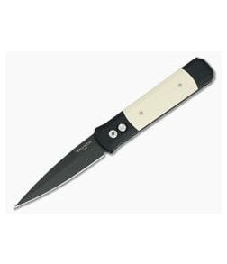 Protech Knives Godfather Black Plain Edge Tuxedo Ivory Micarta 952 - PT-952 1