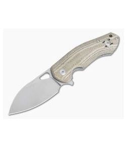 GiantMouse ACE Biblio Natural Canvas Micarta Stonewashed M390 Liner Lock Flipper - GM-BIBLIO-NAT 1