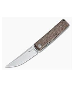 Reate Knives Bushido Brown Burlap Micarta Stonewashed M390 Kwaiken Front Flipper - RK-BUSHIDO-001 1