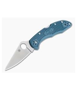 Spyderco Delica 4 Flat Ground K390 Dark Cyan Blue FRN C11FPK390 - SP-C11FPK390 1