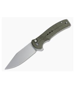 CIVIVI Cogent Flipper Blasted 14C28N Green Burlap Micarta Button Lock Folder C20038D-5 - CV-C20038D-5 1