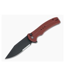 CIVIVI Cogent Button Lock Flipper Serrated Black Stonewashed 14C28N Burgundy G10 Folder C20038E-2 - CV-C20038E-2 1