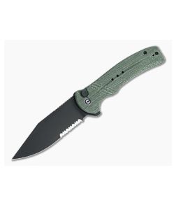 CIVIVI Cogent Button Lock Flipper Serrated Black Stonewashed 14C28N Green Micarta Folder C20038E-4 - CV-C20038E-4 1