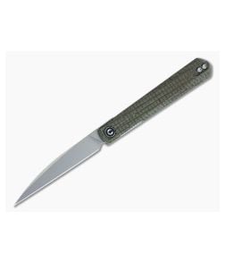 CIVIVI x Ostap Hel Clavi Front Flipper Blasted Nitro-V Green Burlap Micarta Folder C21019-3 - CV-C21019-3 1