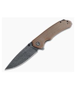 CIVIVI Brazen Drop Point Brown Micarta Black Damascus Liner Lock Flipper C2102DS-1 - CV-C2102DS-1 1