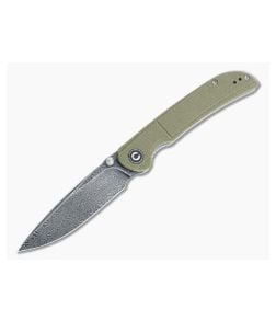 CIVIVI Imperium Black Hand Rubbed Damascus Olive Micarta Front Flipper C2107DS-2 - CV-C2107DS-2 1