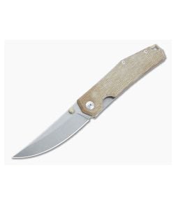 GiantMouse ACE Clyde Stonewashed Elmax Natural Micarta & Brass Folder - GM-CLYDE-NAT-MICARTA-BRASS 1