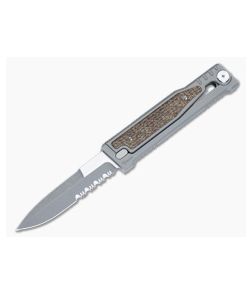Reate EXO Exoskeleton Design Double Edge Serrated CPM 3V Dark Burlap Micarta Manual OTF Knife - RK-EXO-DE-3V-SE-DM 1