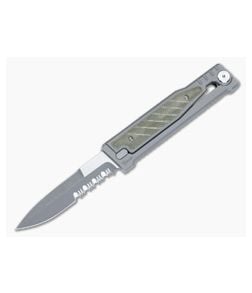 Reate EXO Exoskeleton Design Double Edge Serrated CPM 3V Green Micarta Manual OTF Knife - RK-EXO-DE-3V-SE-GM 1