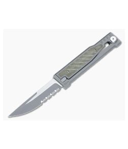 Reate EXO Exoskeleton Design Drop Point Serrated CPM 3V Green Micarta Manual OTF Knife - RK-EXO-DP-3V-SE-GM 1