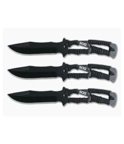 SOG Throwing Knives - 3 Pack Black Paracord Wrapped Fixed Blade Knives F041TN-CP - SOG-F041TN-CP 1