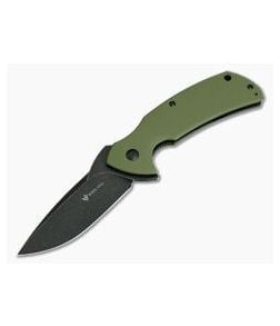 Steel Will Plague Doctor Black Stonewashed D2 Coarse OD Green G10 Flipper F16-33 - SW-F16-33 1