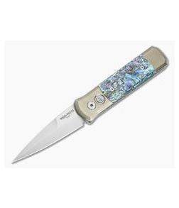 Protech Godson Titanium Custom Automatic Satin Blade Bronze ANodized Frame Mosaic Abalone Inlays - PT-GODSON-02 1
