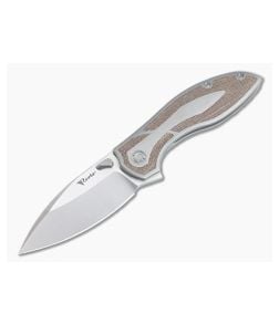 Reate Knives IRON-X Flipper Satin M390 Brown Canvas Micarta Inlaid Titanium Folder - RK-IRON-X-BM 1