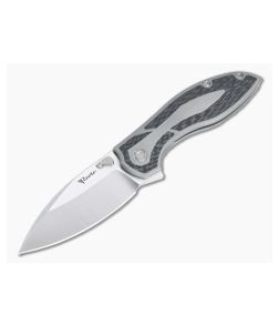 Reate Knives IRON-X Flipper Satin M390 Carbon Fiber Inlaid Titanium Folder - RK-IRON-X-CF 1