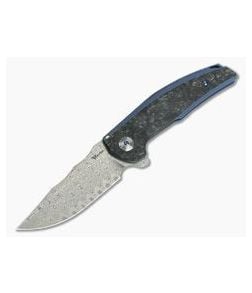 Reate Knives JACK Integral Damasteel Marbled Carbon Fiber Blue Titanium Frame Lock Flipper - RK-JACK-006 1