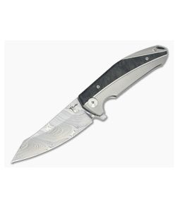 Reate Knives K-1 Marbled Carbon Fiber Titanium Damasteel Flipper - RK-K1-V9 1