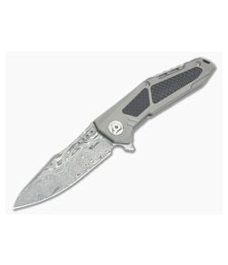 Reate Knives K-3 Carbon Fiber Inlay Drop Point Damasteel Flipper - RK-K3-007 1