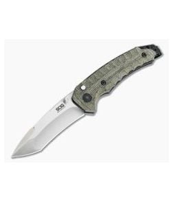 SOG Kiku Assisted Satin S35VN Linen Micarta Button Lock Assisted Folder KU-3003 - SOG-KU-3003 1